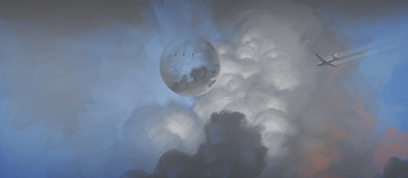 Illustration for article titled An airship emerges from the reddish clouds of dawn